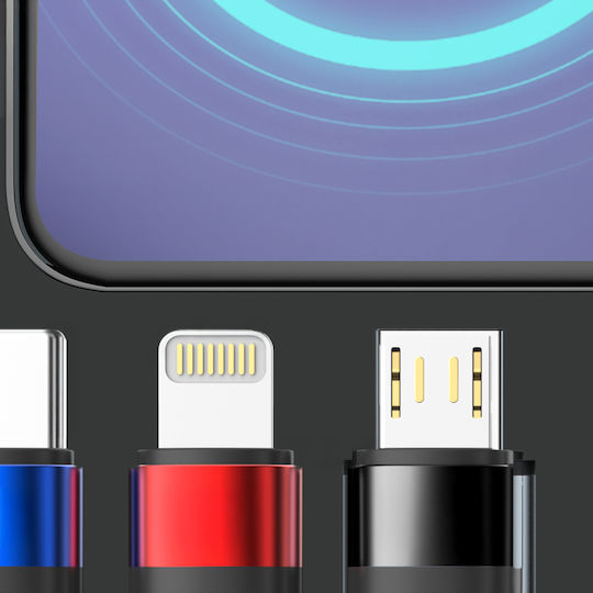 3MK USB to Lightning / Type-C / micro USB Cable Μαύρο 1.2m
