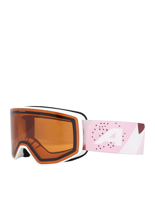 Alpina Μάσκα Σκι & Snowboard Ενηλίκων Λευκή με Φακό σε Πορτοκαλί Χρώμα