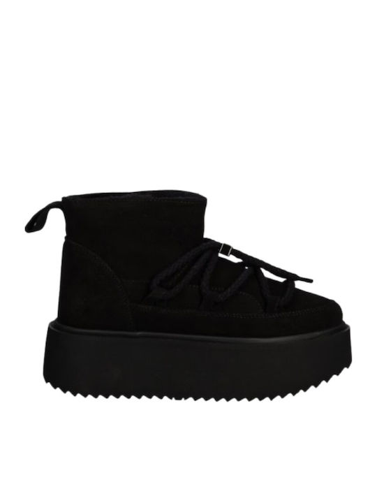 Suede Γυναικεία Μποτάκια με Πλατφόρμα Μαύρα