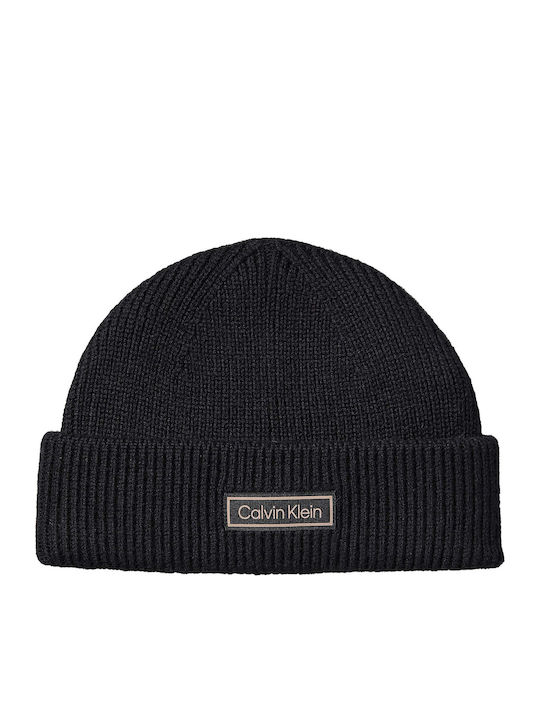 Patch Beanie Unisex Beanie with Rib Knit in Black color