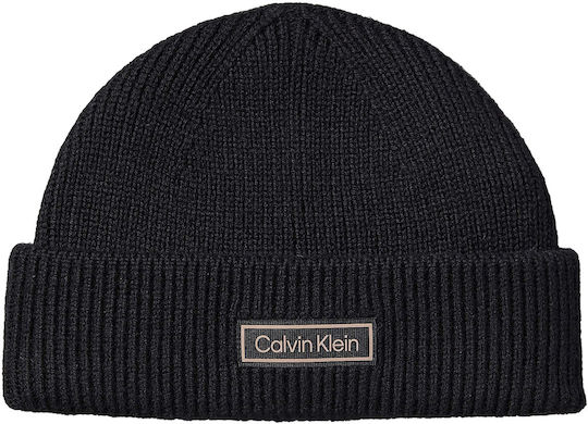 Patch Beanie Unisex Beanie with Rib Knit in Black color