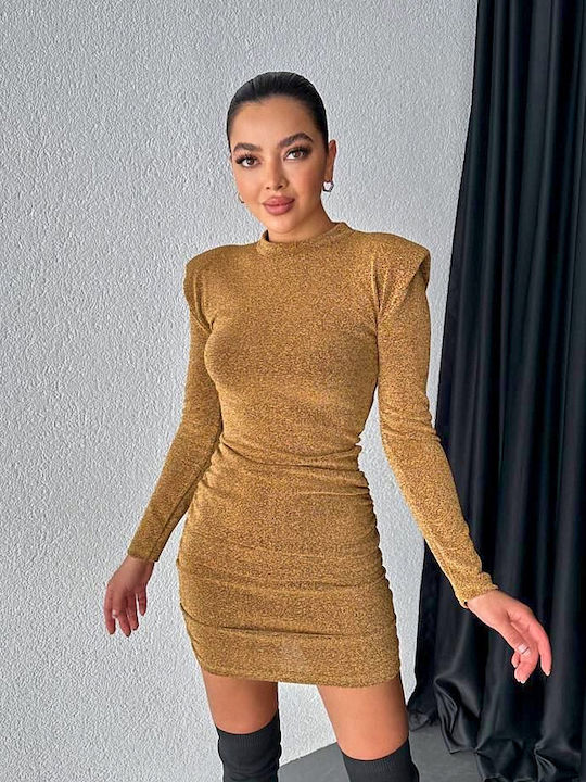 Rochie Mini De Seară Cu Plasă Aurie