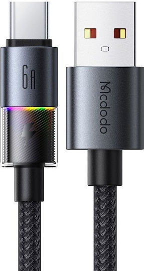 Mcdodo LED Braided USB 2.0 Cable USB-C Male - USB-A 66W Black 1.2m CA-8180