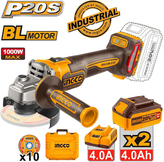 Ingco CAGLI271532E Τροχός 115mm Μπαταρίας Brushless 2x4Ah