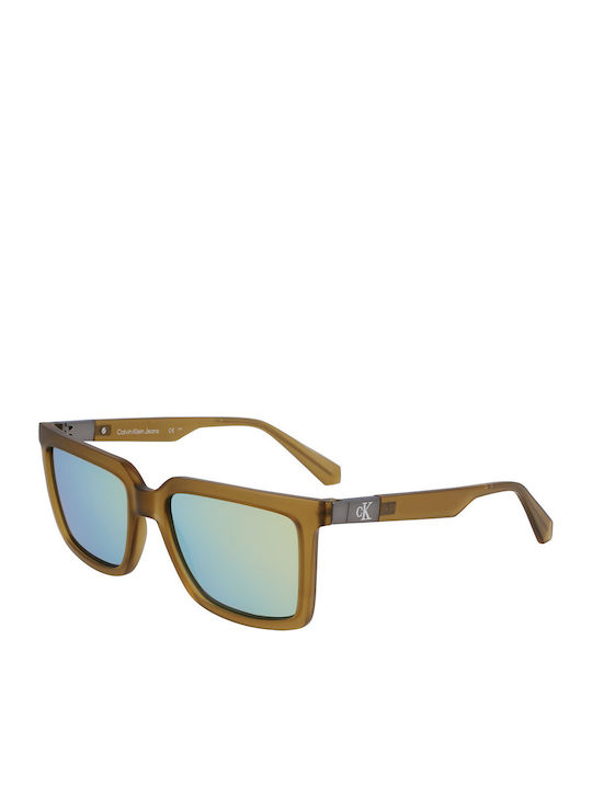 Calvin Klein Unisex Sunglasses with Brown Plastic Frame and Light Blue Mirror Lens CKJ23659S 309