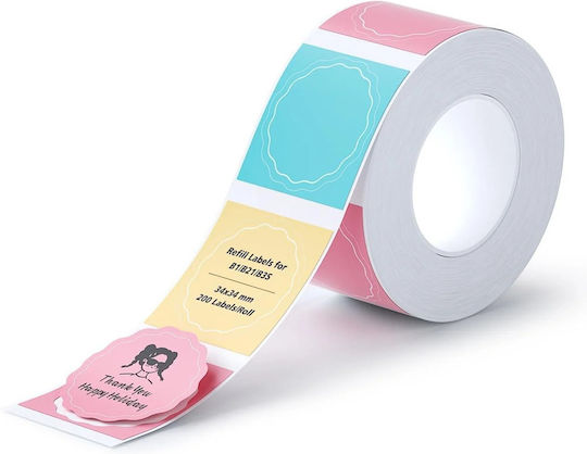 Niimbot Self-Adhesive Labels on Roll for Label Printerמדבקות צבעוניות 200 יחידות 34x34 מ"מ מבית NIIMBOT