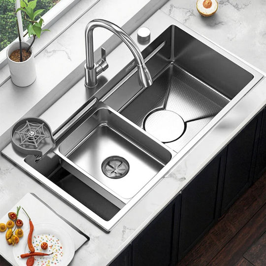 Alista Home Chiuvetă De Bucătărie Drop-In Inox Cu Robinet L75xLățime45cm Gri