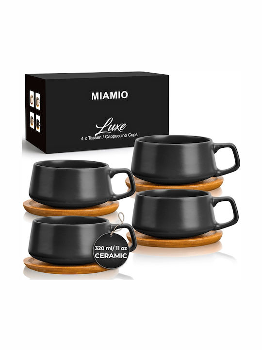 Miamio Комплект чаши Cappuccino Бамбуков Черен 320мл 4бр