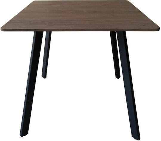 Table Dining Room Wooden with Metal Frame Walnut 80x80x75cm