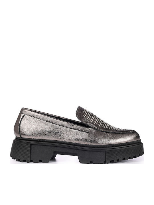 Eris Shoes Leder Damen Loafers in Silber Farbe
