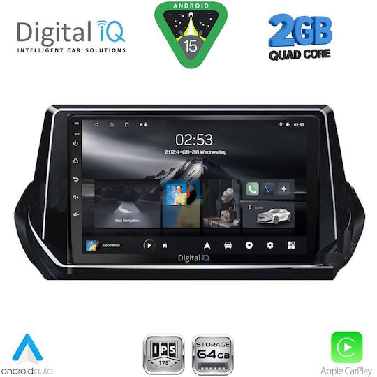 Digital IQ Car Audio System for Peugeot 208 (Bluetooth/USB/WiFi/GPS/Apple-Carplay/Android-Auto) with Touch Screen 9"