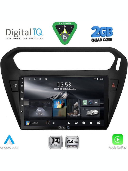 Digital IQ Car Audio System for Peugeot 301 Citroen C-Elysee 2013 (Bluetooth/USB/WiFi/GPS/Apple-Carplay/Android-Auto) with Touch Screen 9"