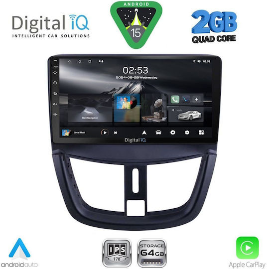 Digital IQ Car Audio System for Peugeot 207 2007-2014 (Bluetooth/USB/WiFi/GPS/Apple-Carplay/Android-Auto) with Touch Screen 9"