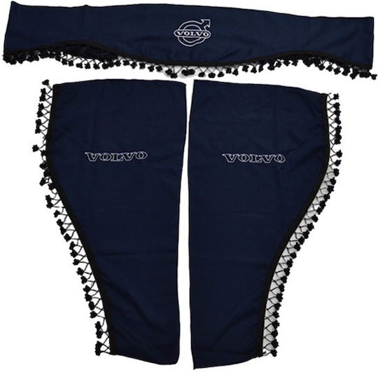 Set Perdele 3 Piese Volvo Albastre Centrat Logo