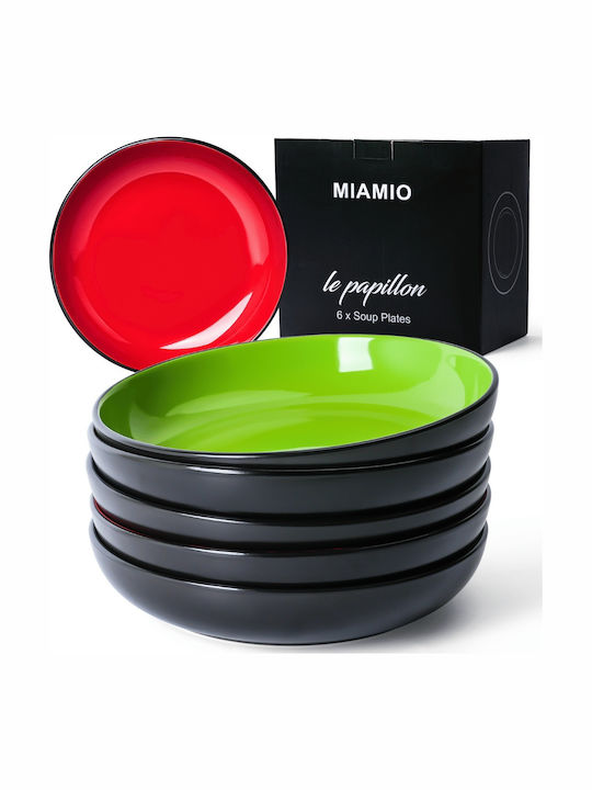 Miamio Le Papillon Collection Πιάτο Βαθύ Κεραμικό Πολύχρωμο με Διάμετρο 22cm 6τμχ