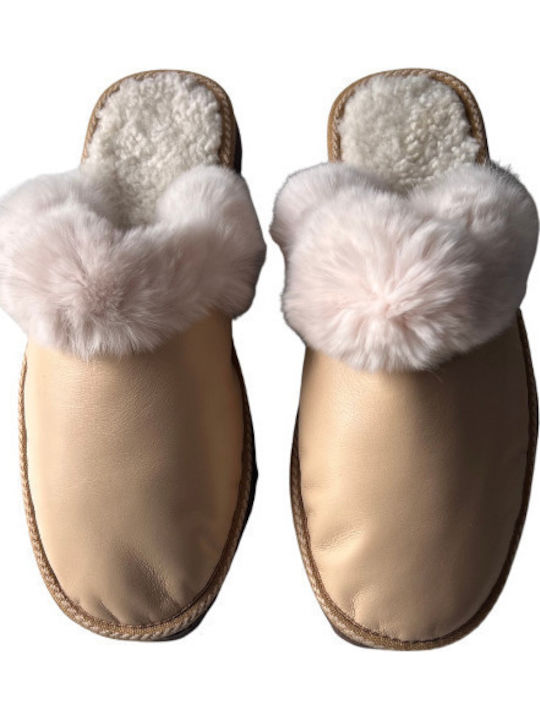 Winter Women's Slippers with Fur Beige