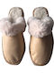 Winter Women's Slippers with Fur Beige