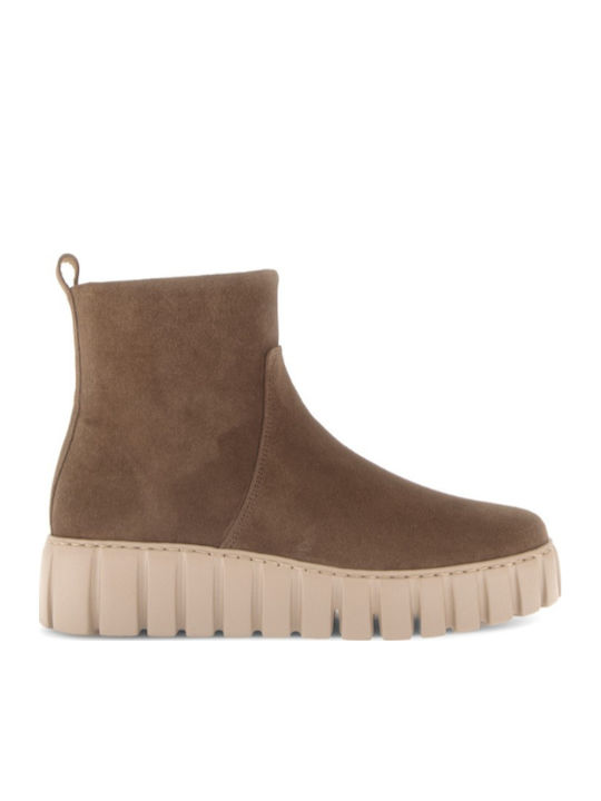 Gabor Leder Damen Stiefeletten mit Plattform Braun