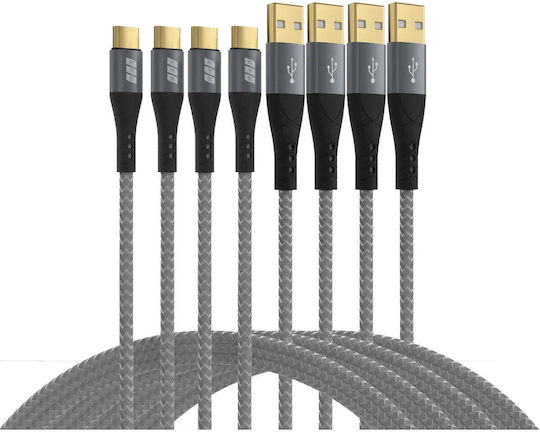 Кабел Usb Efb Usb-a To Usb-c Set 60w Qc 3a 0 5+1+2+3m Сив