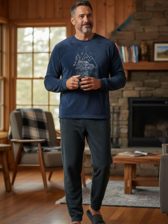 Dark Elephant Men's Winter Pajamas Set Blue/cypress