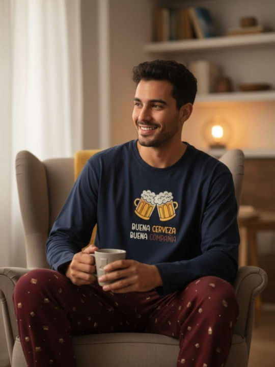 Dark Elephant Men's Winter Pajamas Set Blue/burgundy