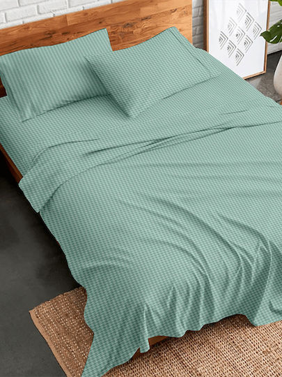 Palatex Set Cearșafuri Dublu Flanel cu Elastic 150x205+30cm. Aqua 4buc