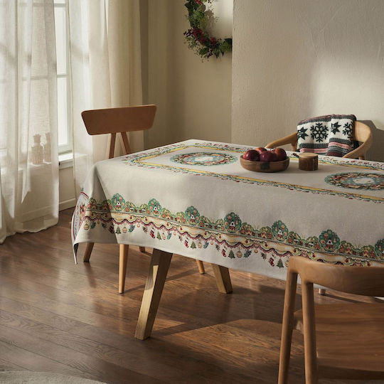 Gofis Home Christmas Tablecloth Fabric Beige L220xW135cm.