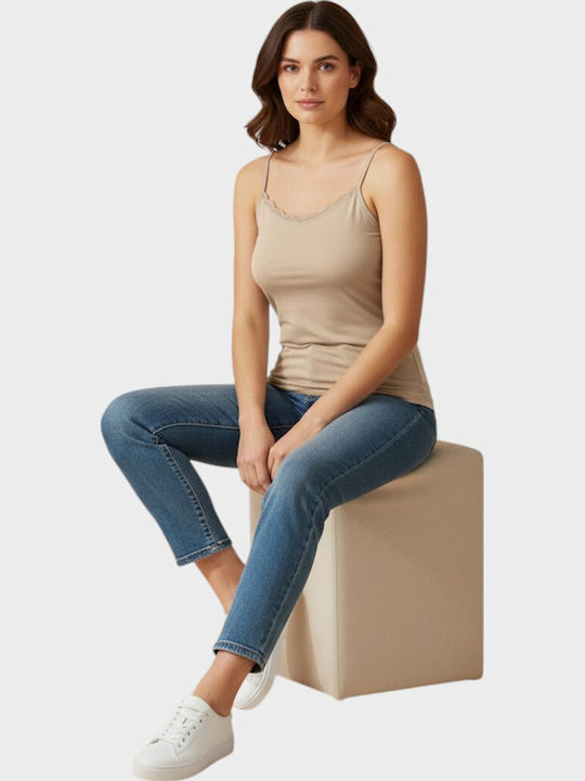 Women's T-Shirt with Spaghetti Strap Beige