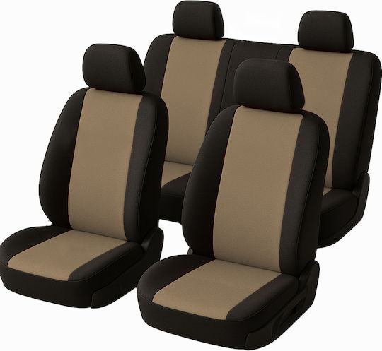 Set Universal De Huse Scaune Auto 7 Piese Bumbac Poliester Spumă 2 Scaune Față Bancă Spate În 4 Piese 4 Tetieră Bej Negru