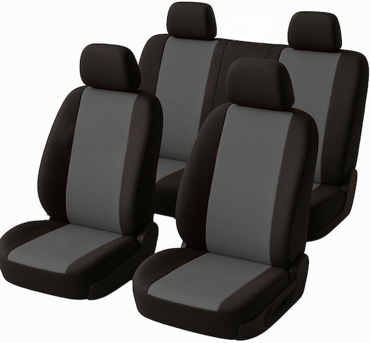 Set Universal De Huse Scaune Auto 7 Piese Bumbac Poliester Spumă 2 Scaune Față Bancă Spate În 4 Piese 4 Tetieră Gri Negru