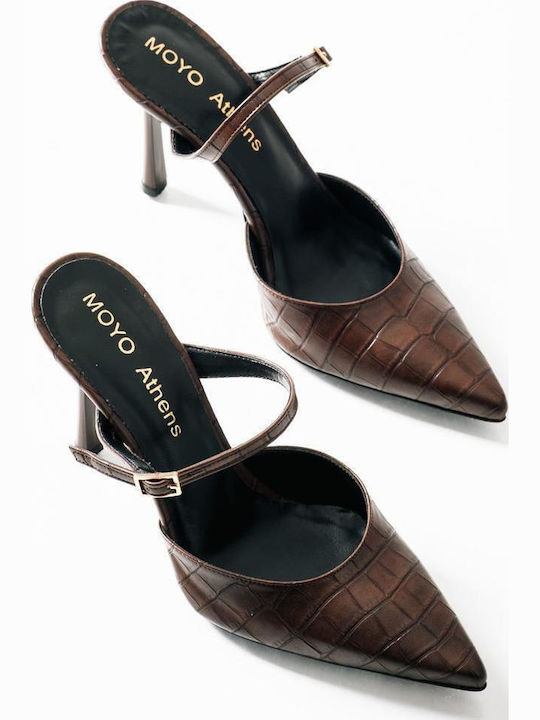 The Shoemart Mules με Λεπτό Ψηλό Τακούνι σε Καφ...