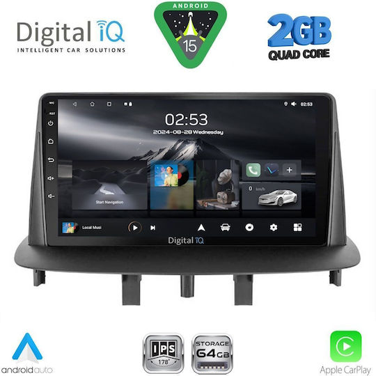 Digital IQ Car Audio System for Renault Megane 2009-2016 (Bluetooth/USB/WiFi/GPS/Apple-Carplay/Android-Auto) with Touch Screen 9"