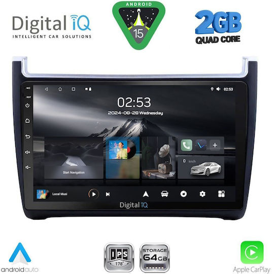 Digital IQ Ηχοσύστημα Αυτοκινήτου για Volkswagen Polo 2014-2017 (Bluetooth/USB/WiFi/GPS/Apple-Carplay/Android-Auto) με Οθόνη Αφής 9"