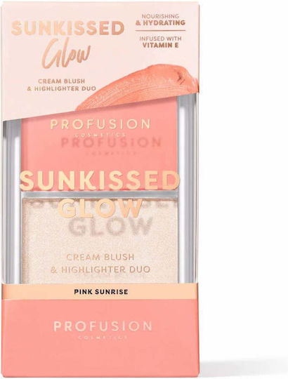 Sunkissed Glow Paletă Duo Crema Blush și Iluminator Strălucitor Nuanță Roz Sunrise Profusion Cosmetics