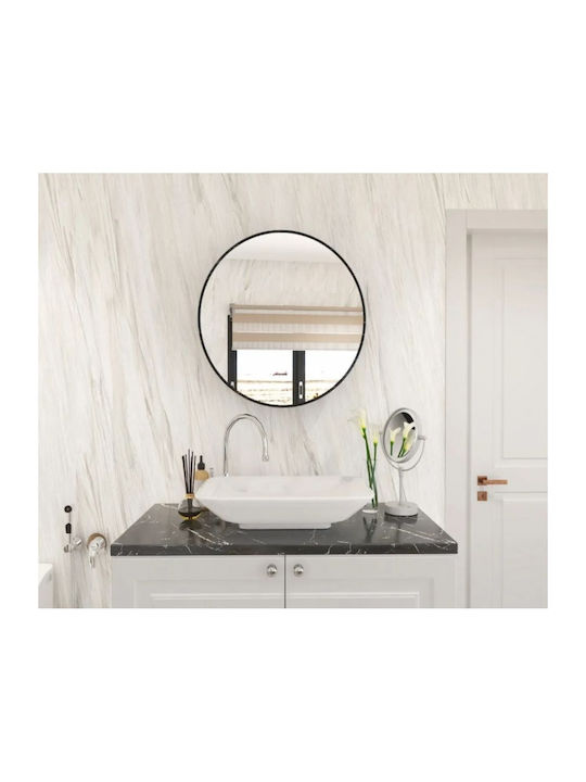 SteweHome Badezimmerspiegel Oval mit Schrank – Schwarze Marmoroptik 55x55cm
