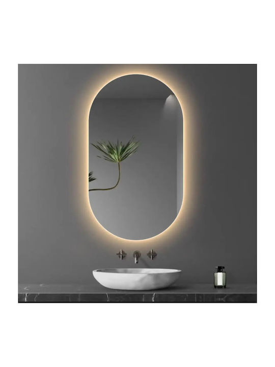 Led Φωτισμένο Οβάλ Καθρέφτη Μπάνιου Λευκό 45x85cm