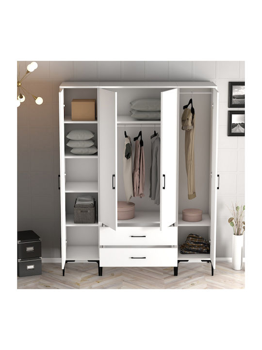 Wardrobe Four Doors Ptp White White 160x47x201cm