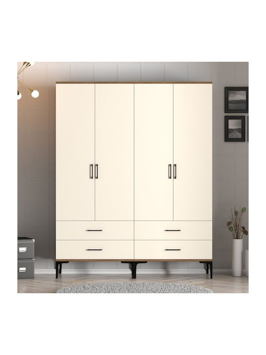 Гардероб Четири Врати Tt Орех Крем 160x47x201см