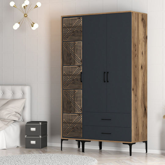 Kleiderschrank Drei Türen Pt Walnuss Anthrazit 120x47x201cm