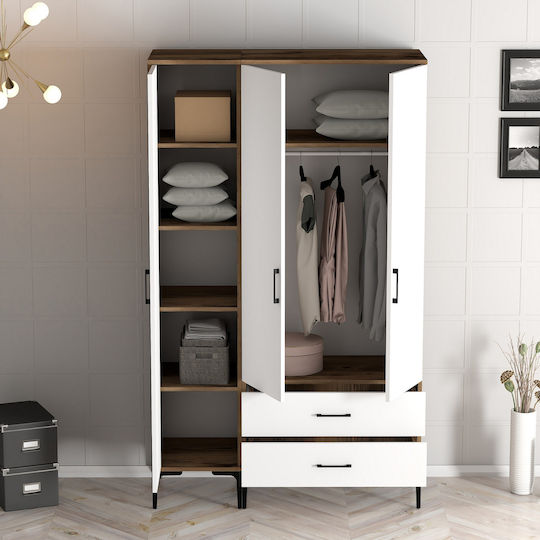 SteweHome Kleiderschrank Dreifachtür Pt Walnuss Weiß 120x47x201cm