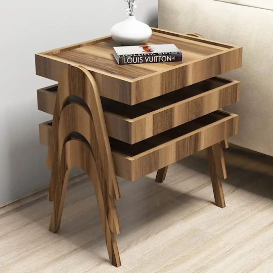 Set of 3 Zigon Coffee Tables Roman Style in Walnut 53x40x41cm Set of 3 Zigon Coffee Tables Roman Style in Walnut 53x40x41cm