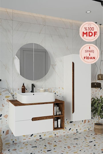 Bathroom Vanity Cabinet With Sink And Column 3pcs White 80x45x53cm