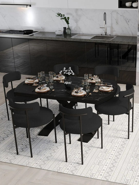 Expandable Kitchen Table 6 Chairs Black Marble 80x130cm