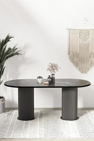 Masă Ovală De Bucătărie Extensibilă Design Modern Marmură Neagră 80x140cm Masă Ovală De Bucătărie Extensibilă Design Modern Marmură Neagră 80x140cm