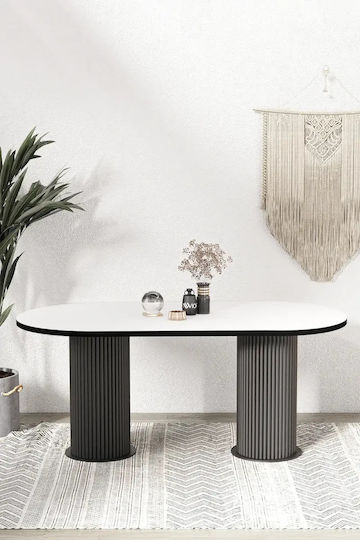 SteweHome Dining Room Furniture Set Oval Kitchen Dining Table Modern Design White 80x140cm