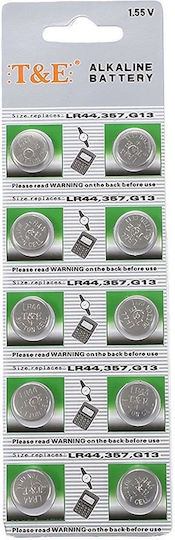 T&E Button AG13 Batterien Alkalisch LR44 2Stück