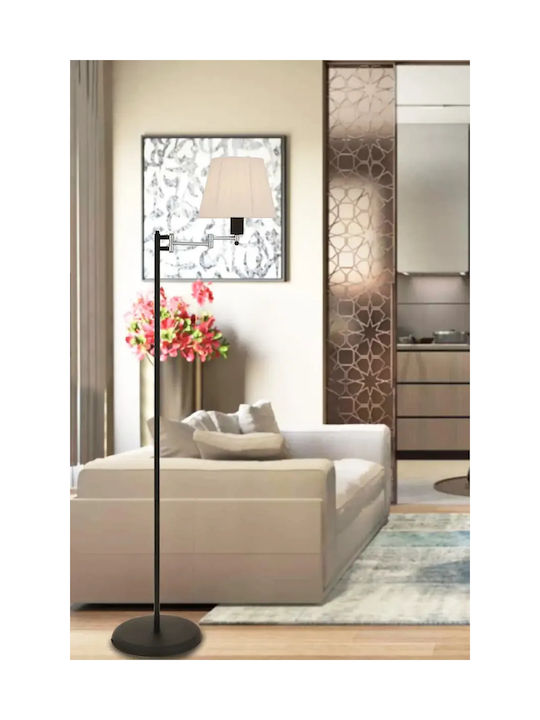Lampadar De Podea Negru Metalic Abajur Din Material Textil 30x155cm