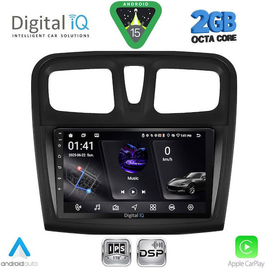 Digital IQ Car Audio System for Dacia Logan / Sandero 2012-2019 (Bluetooth/USB/WiFi/GPS/Apple-Carplay/Android-Auto) with Touch Screen 9"