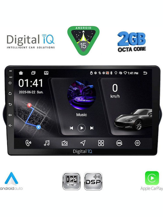 Digital IQ Car Audio System for Fiat Tipo 2015-2023 (Bluetooth/USB/WiFi/GPS/Apple-Carplay/Android-Auto) with Touch Screen 9"