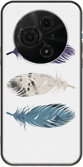 Blue Purple White Feathers Tcl 605 Black TPU Black Silicone